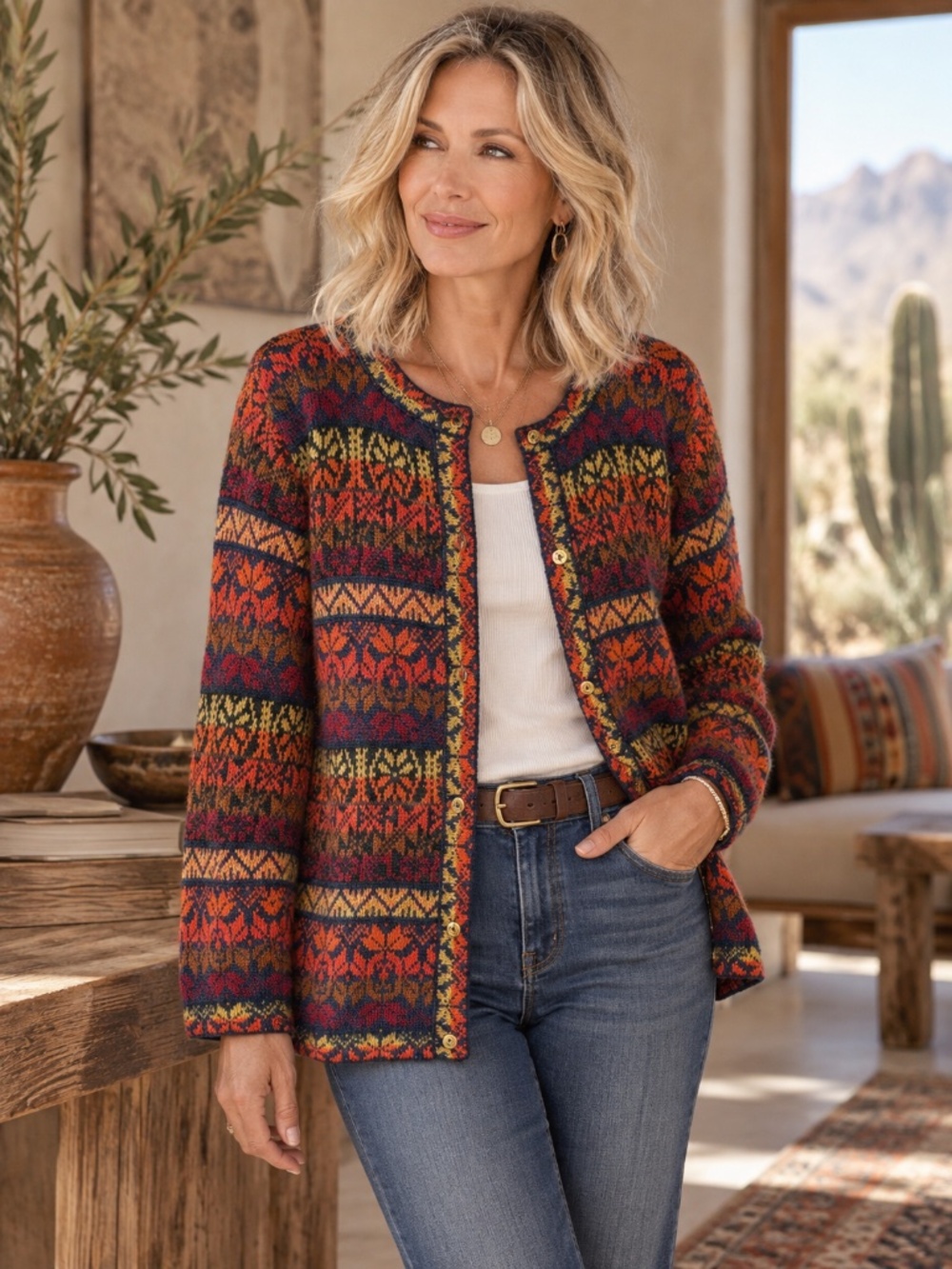 The Alpaca Connection Fair Isle Alpaca Cardigan XL Handmade Peru